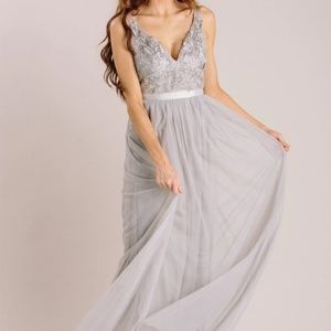 audrey grey tulle maxi dress